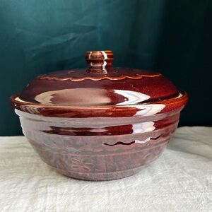 Vintage Marcrest Oven Proof Stoneware Daisy Dot Serving Bowl Casserole Dish with